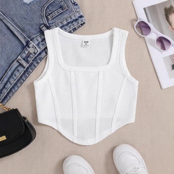 Djevojački sportski prsluk uskog kroja, za veliku djecu, jednobojan, moderan, ležeran, prozračan, udoban top