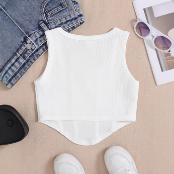 Djevojački sportski prsluk uskog kroja, za veliku djecu, jednobojan, moderan, ležeran, prozračan, udoban top