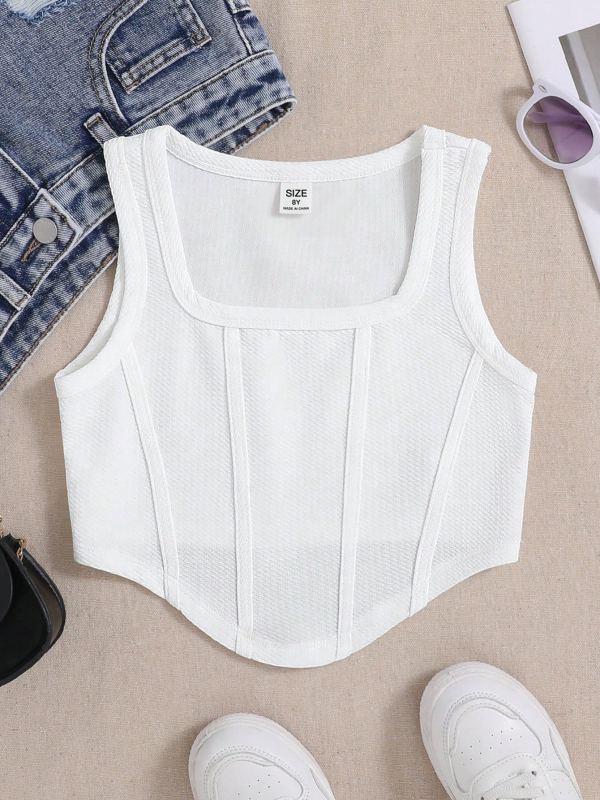 Djevojački sportski prsluk uskog kroja, za veliku djecu, jednobojan, moderan, ležeran, prozračan, udoban top