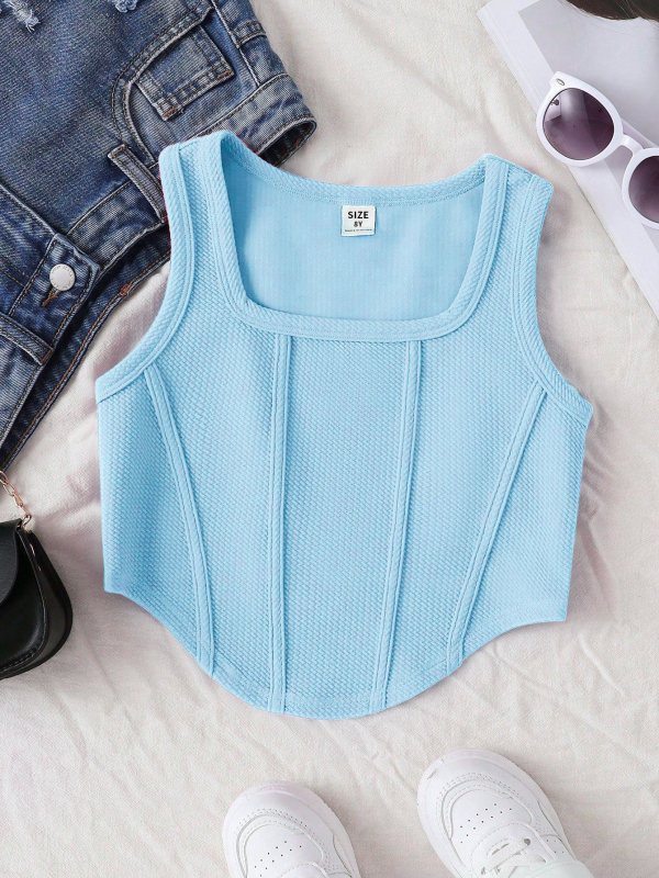 Djevojački sportski prsluk uskog kroja, za veliku djecu, jednobojan, moderan, ležeran, prozračan, udoban top