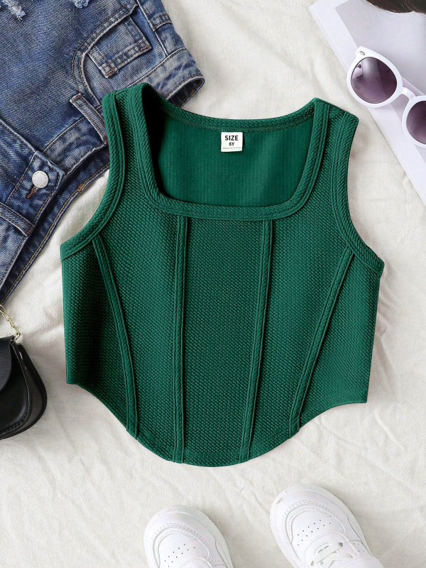 Djevojački sportski prsluk uskog kroja, za veliku djecu, jednobojan, moderan, ležeran, prozračan, udoban top