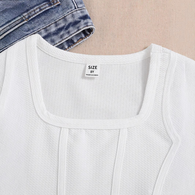 Djevojački sportski prsluk uskog kroja, za veliku djecu, jednobojan, moderan, ležeran, prozračan, udoban top