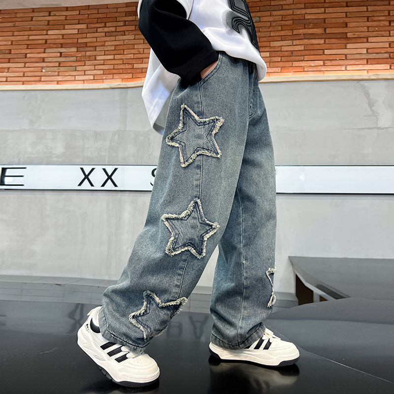 Blugi pentru băieți, toamna și iarna 2024, pantaloni noi pentru copii, băieți, toamna, frumoși, copii mari, pantaloni casual la modă