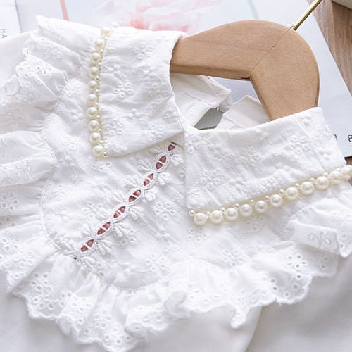 Tricou alb pentru fete, tricou pentru copii, cămașă pentru fete, cămașă pentru copii mari, cămașă cu dantelă pentru copii