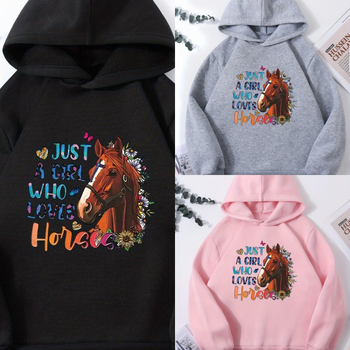 Božićna majica s kapuljačom s grafikom za djevojčice koje vole konje