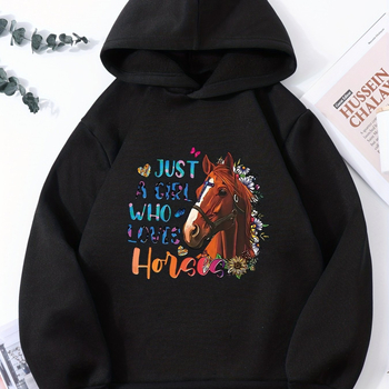 Božićna majica s kapuljačom s grafikom za djevojčice koje vole konje