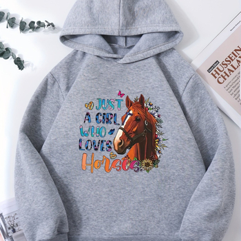 Božićna majica s kapuljačom s grafikom za djevojčice koje vole konje