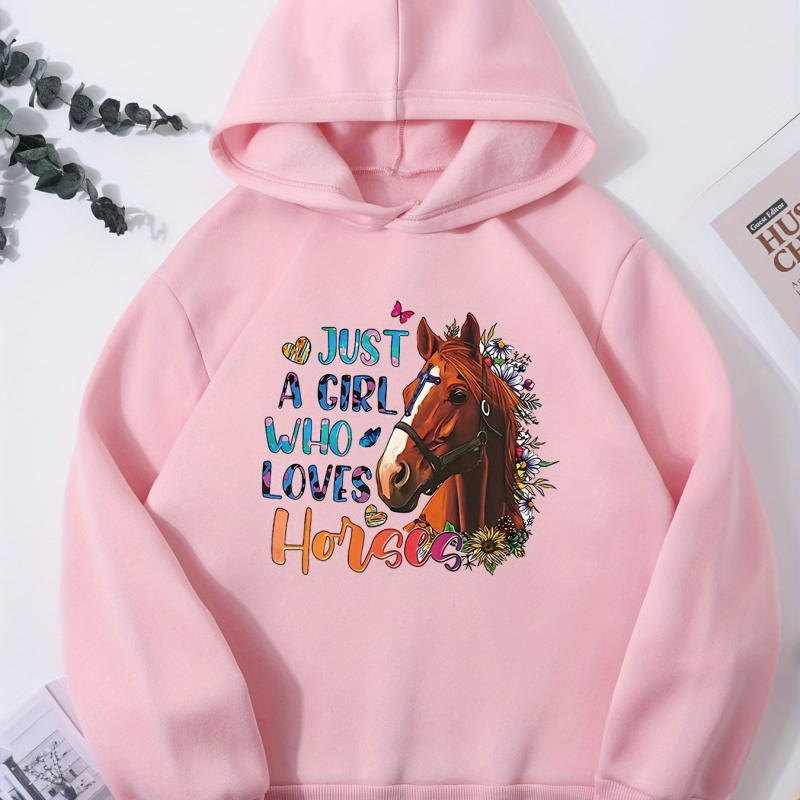 Božićna majica s kapuljačom s grafikom za djevojčice koje vole konje