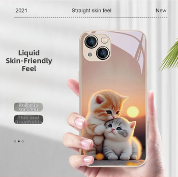 Carcasă de telefon mobil pentru Apple 15, carcasă de telefon mobil pentru Apple 16, carcasă de telefon mobil pentru Apple 13, cu design nou pentru cupluri, 15Pro, lichidă, 11Pro, pisică drăguță