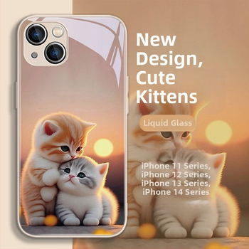 Carcasă de telefon mobil pentru Apple 15, carcasă de telefon mobil pentru Apple 16, carcasă de telefon mobil pentru Apple 13, cu design nou pentru cupluri, 15Pro, lichidă, 11Pro, pisică drăguță