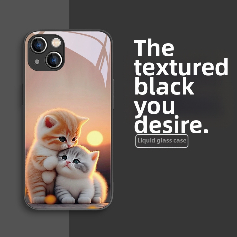 Carcasă de telefon mobil pentru Apple 15, carcasă de telefon mobil pentru Apple 16, carcasă de telefon mobil pentru Apple 13, cu design nou pentru cupluri, 15Pro, lichidă, 11Pro, pisică drăguță