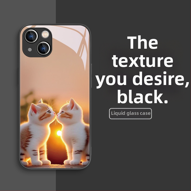 Carcasă de telefon mobil pentru Apple 15, carcasă de telefon mobil pentru Apple 16, carcasă de telefon mobil pentru Apple 13, cu design nou pentru cupluri, 15Pro, lichidă, 11Pro, pisică drăguță