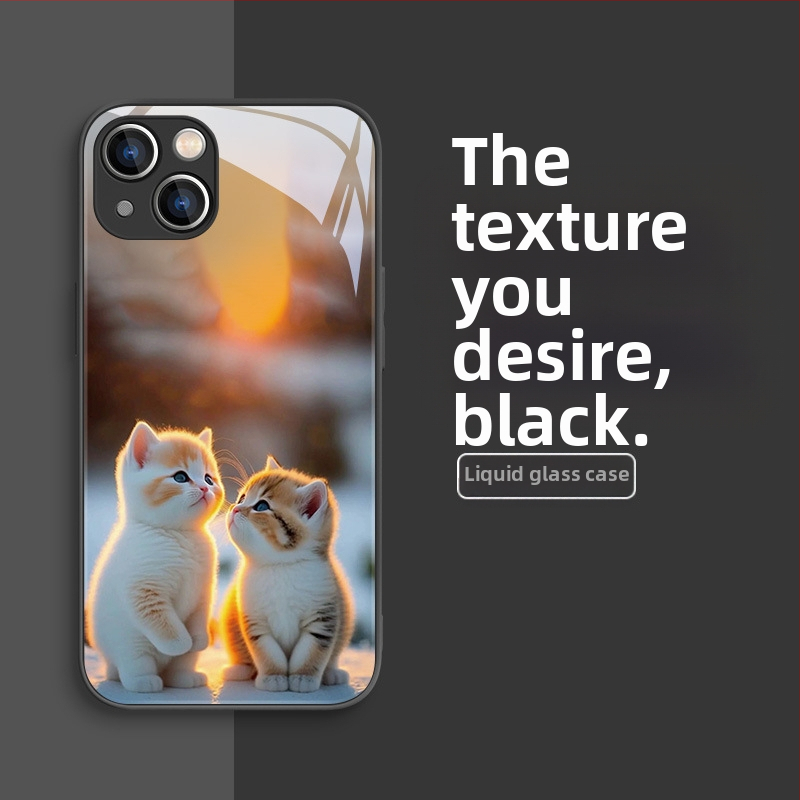 Carcasă de telefon mobil pentru Apple 15, carcasă de telefon mobil pentru Apple 16, carcasă de telefon mobil pentru Apple 13, cu design nou pentru cupluri, 15Pro, lichidă, 11Pro, pisică drăguță