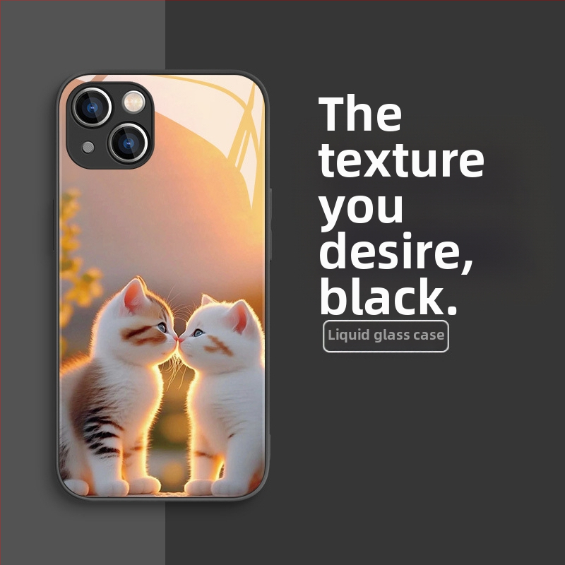 Carcasă de telefon mobil pentru Apple 15, carcasă de telefon mobil pentru Apple 16, carcasă de telefon mobil pentru Apple 13, cu design nou pentru cupluri, 15Pro, lichidă, 11Pro, pisică drăguță