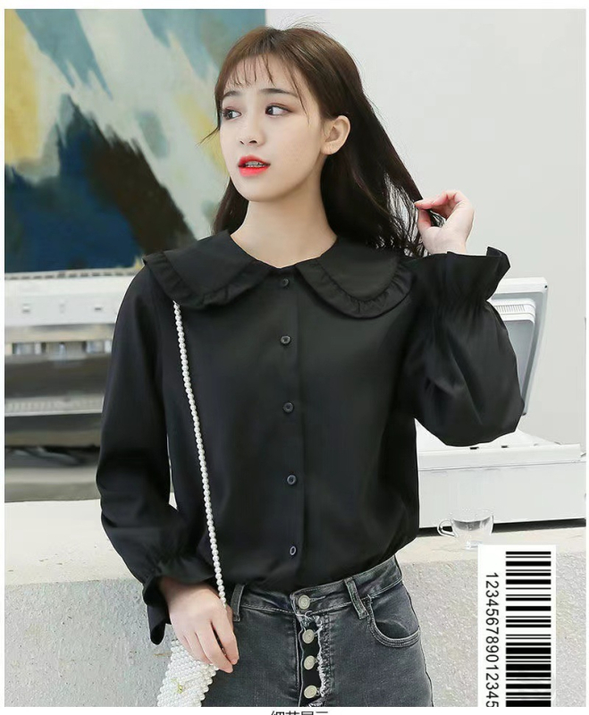 Studentiško stiliaus lėlės apykaklės palaidinė, unikalūs balti ilgomis rankovėmis marškinėliai moterims, laisvi ir universalūs rudeniui ir pavasariui, naujas madingas stilius