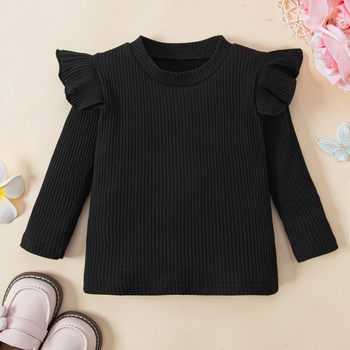Тениска с дълъг ръкав за малки и средни момичета, малка, с широк ръкав, базова риза, пролет и есен, нова, за жени, производители на бебешки топове