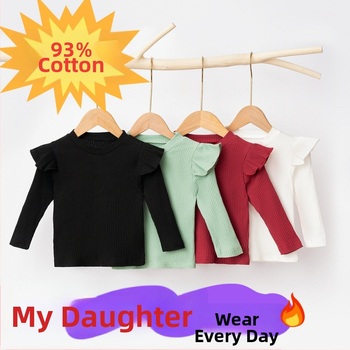 Тениска с дълъг ръкав за малки и средни момичета, малка, с широк ръкав, базова риза, пролет и есен, нова, за жени, производители на бебешки топове