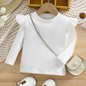 Тениска с дълъг ръкав за малки и средни момичета, малка, с широк ръкав, базова риза, пролет и есен, нова, за жени, производители на бебешки топове