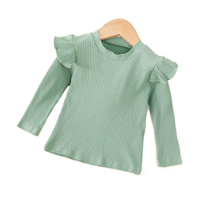 Тениска с дълъг ръкав за малки и средни момичета, малка, с широк ръкав, базова риза, пролет и есен, нова, за жени, производители на бебешки топове