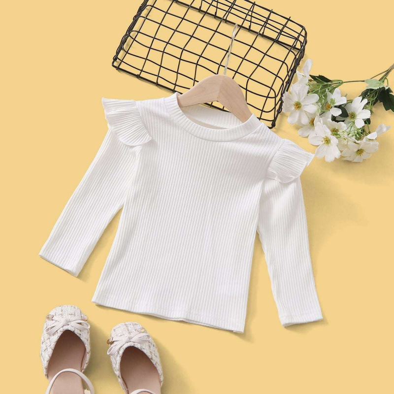 Тениска с дълъг ръкав за малки и средни момичета, малка, с широк ръкав, базова риза, пролет и есен, нова, за жени, производители на бебешки топове