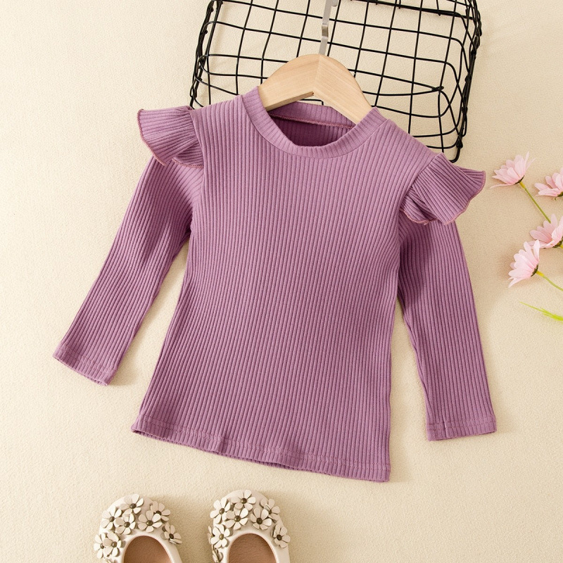 Тениска с дълъг ръкав за малки и средни момичета, малка, с широк ръкав, базова риза, пролет и есен, нова, за жени, производители на бебешки топове