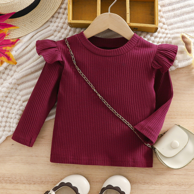 Тениска с дълъг ръкав за малки и средни момичета, малка, с широк ръкав, базова риза, пролет и есен, нова, за жени, производители на бебешки топове