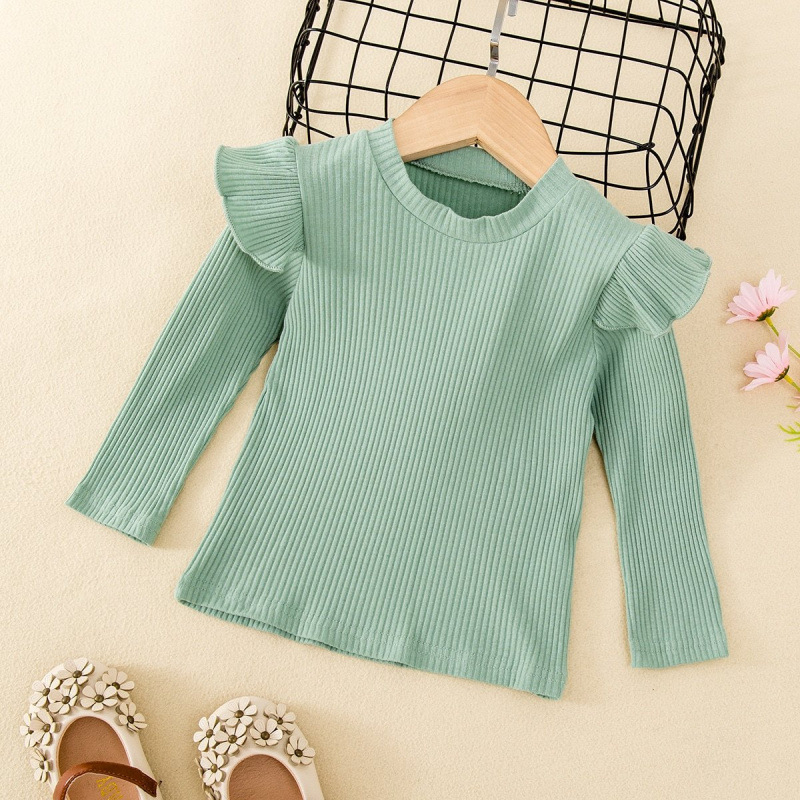 Тениска с дълъг ръкав за малки и средни момичета, малка, с широк ръкав, базова риза, пролет и есен, нова, за жени, производители на бебешки топове