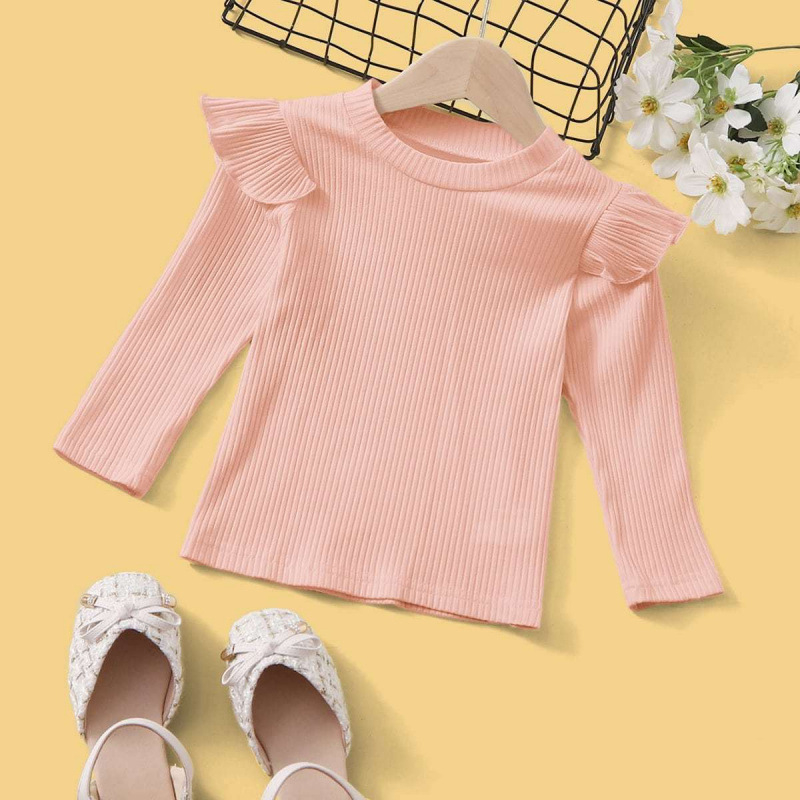 Тениска с дълъг ръкав за малки и средни момичета, малка, с широк ръкав, базова риза, пролет и есен, нова, за жени, производители на бебешки топове