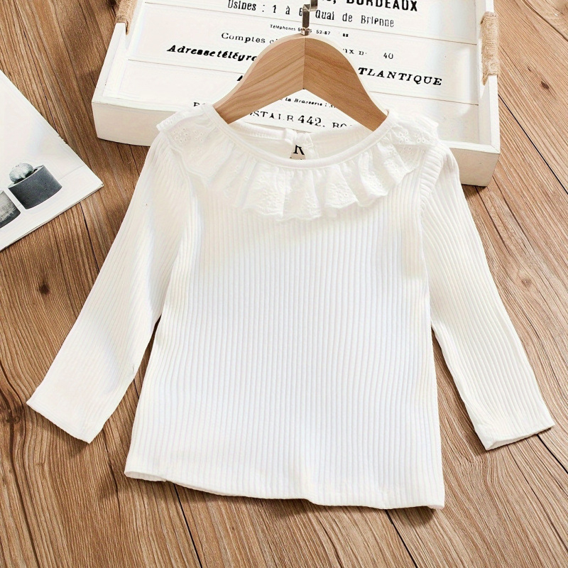 Тениска с дълъг ръкав за малки и средни момичета, малка, с широк ръкав, базова риза, пролет и есен, нова, за жени, производители на бебешки топове