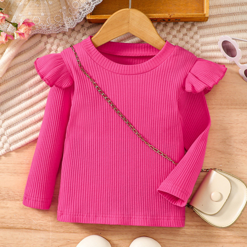 Тениска с дълъг ръкав за малки и средни момичета, малка, с широк ръкав, базова риза, пролет и есен, нова, за жени, производители на бебешки топове