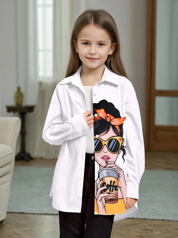 Tüdrukute särk kevad ja sügis 2024 uus laste sügispluus väike särk moodne tüdrukute õhuke särk