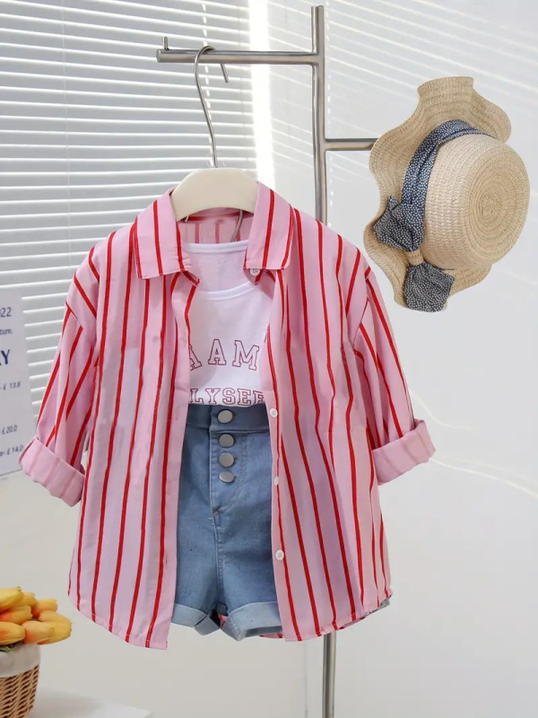 Tüdrukute särk kevad ja sügis 2024 uus laste sügispluus väike särk moodne tüdrukute õhuke särk