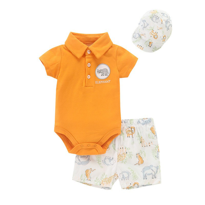 Salopetă de vară cu rever pentru băieți, 0-1 an, costum elegant din trei piese, teacă + pantaloni scurți