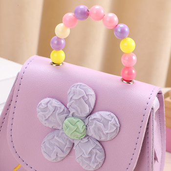 Bērnu monētu maciņš ar rozā ziedu pērļu rotājumu, meiteņu jautra mazuļa diagonālā plecu soma vairumtirdzniecības uzglabāšanai