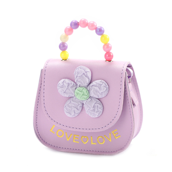 Bērnu monētu maciņš ar rozā ziedu pērļu rotājumu, meiteņu jautra mazuļa diagonālā plecu soma vairumtirdzniecības uzglabāšanai