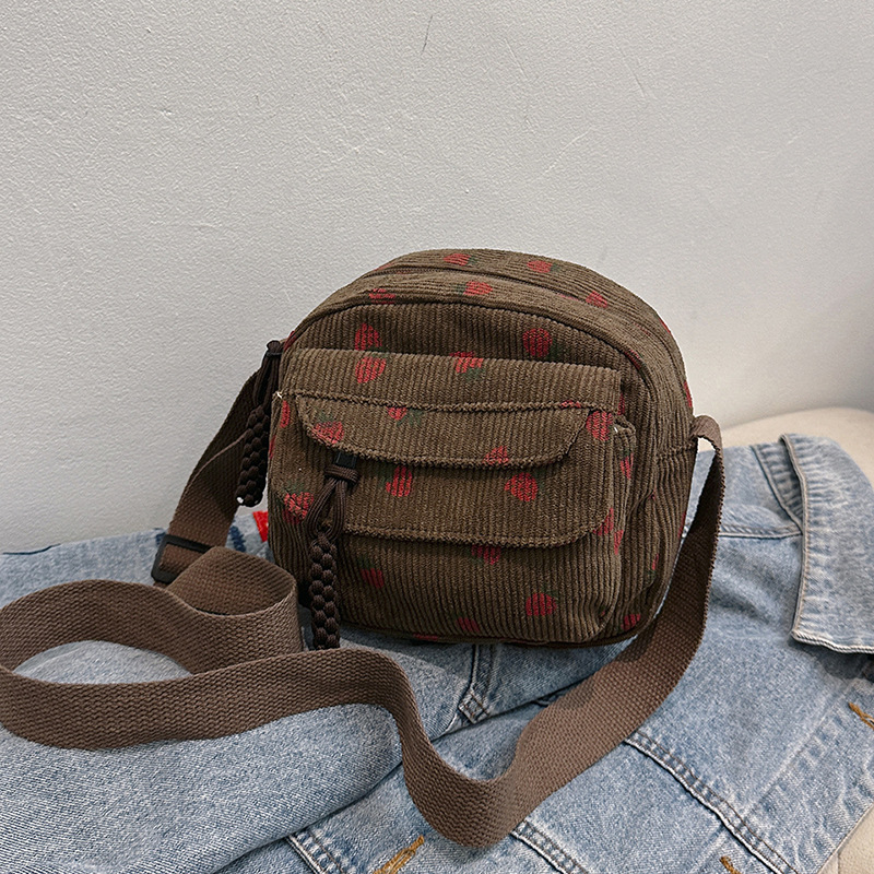 Maža, šviežia, braškių rašto, velveto rankinė per petį moterims, lengva, laisvalaikio stiliaus, maža kvadratinė rankinė mobiliajam telefonui.