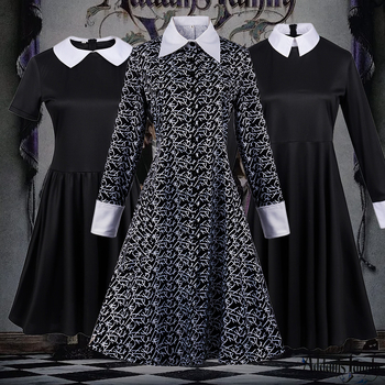 Spot Addams Family Cos rõivad kolmapäevaks must kleit Cosplay Halloweeni koolivormiriietus kostüüm