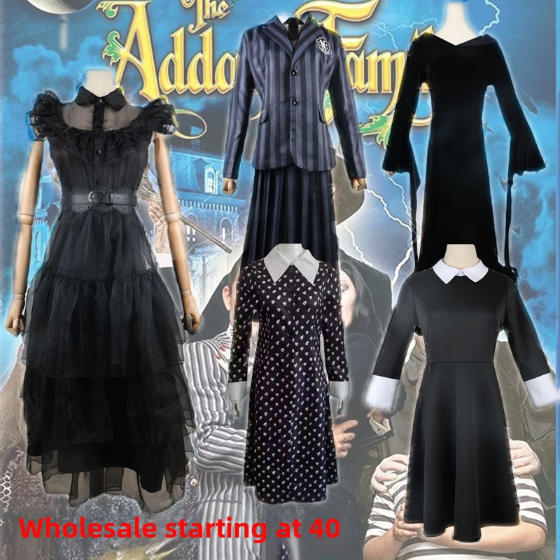 Costum de Halloween pentru familie Addams, costum de miercuri, rochie neagră pentru cosplay, uniformă școlară