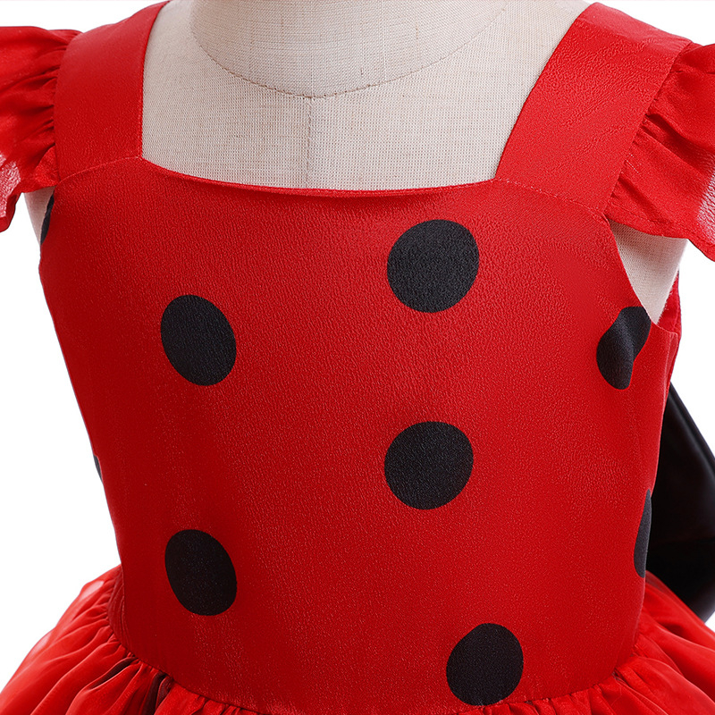 Väliskaubanduse tüdrukute uus Cosplay lepatriinu täpiline lendavate varrukatega kleit laste vöökohaga printsessikleit etenduskleit