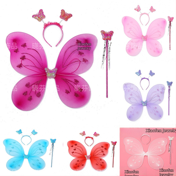 Naujas „Wings Butterfly“ vaikų nugaros dekoracija, stebuklinga lazdelė, galvos apdangalas, gėlė, fėja, žaislas, vaikams, trijų dalių rinkinys, gamyklos didmeninė prekyba