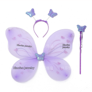 Naujas „Wings Butterfly“ vaikų nugaros dekoracija, stebuklinga lazdelė, galvos apdangalas, gėlė, fėja, žaislas, vaikams, trijų dalių rinkinys, gamyklos didmeninė prekyba