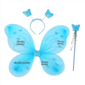 Naujas „Wings Butterfly“ vaikų nugaros dekoracija, stebuklinga lazdelė, galvos apdangalas, gėlė, fėja, žaislas, vaikams, trijų dalių rinkinys, gamyklos didmeninė prekyba