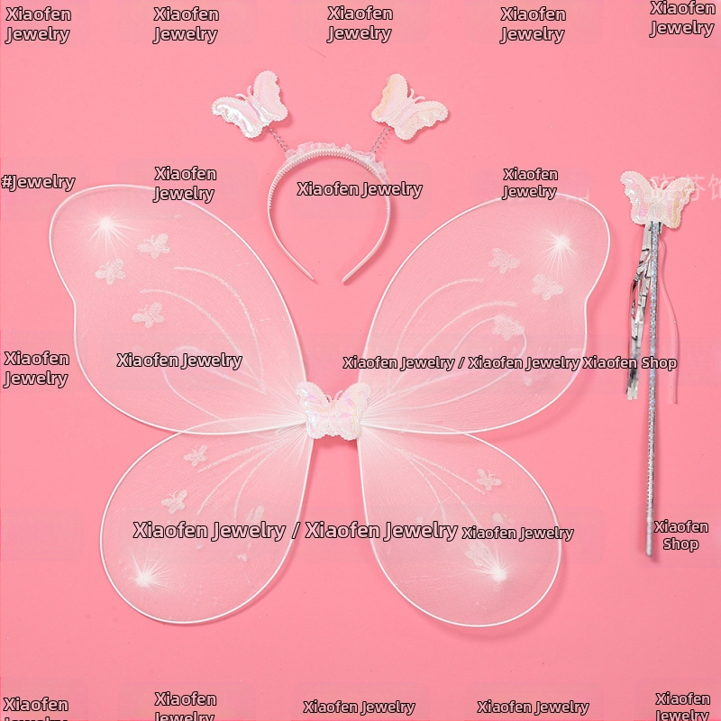 Нова детска декорация за гръб с крила, пеперуда, магическа пръчка, украса за глава, цветна фея, детски комплект от три части, фабрика за търговия на едро