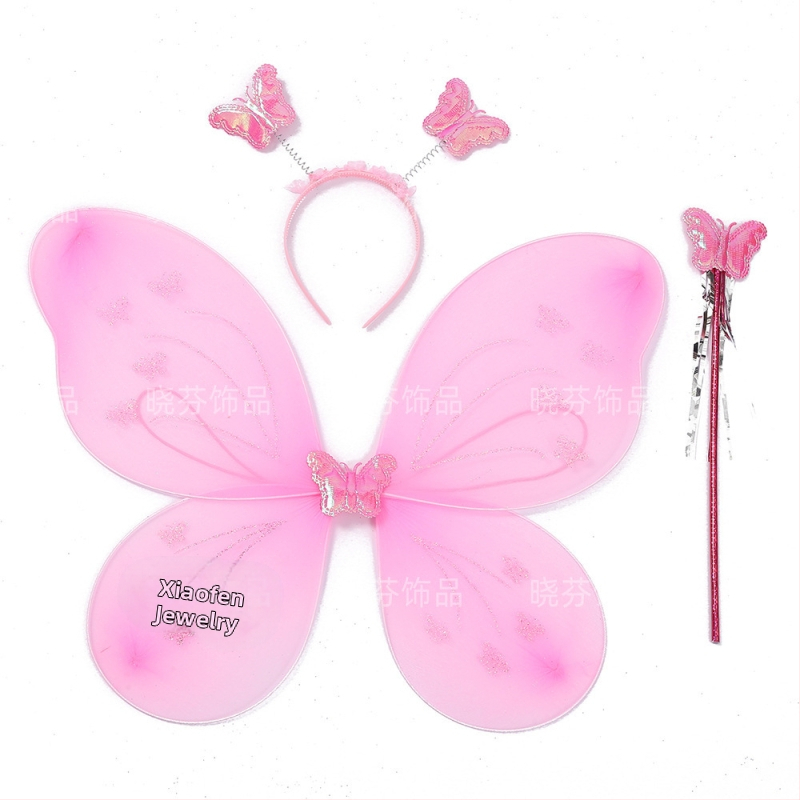 Naujas „Wings Butterfly“ vaikų nugaros dekoracija, stebuklinga lazdelė, galvos apdangalas, gėlė, fėja, žaislas, vaikams, trijų dalių rinkinys, gamyklos didmeninė prekyba