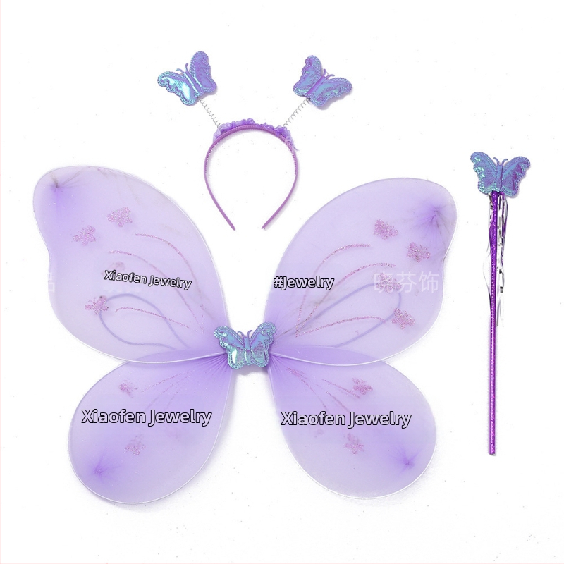 Naujas „Wings Butterfly“ vaikų nugaros dekoracija, stebuklinga lazdelė, galvos apdangalas, gėlė, fėja, žaislas, vaikams, trijų dalių rinkinys, gamyklos didmeninė prekyba
