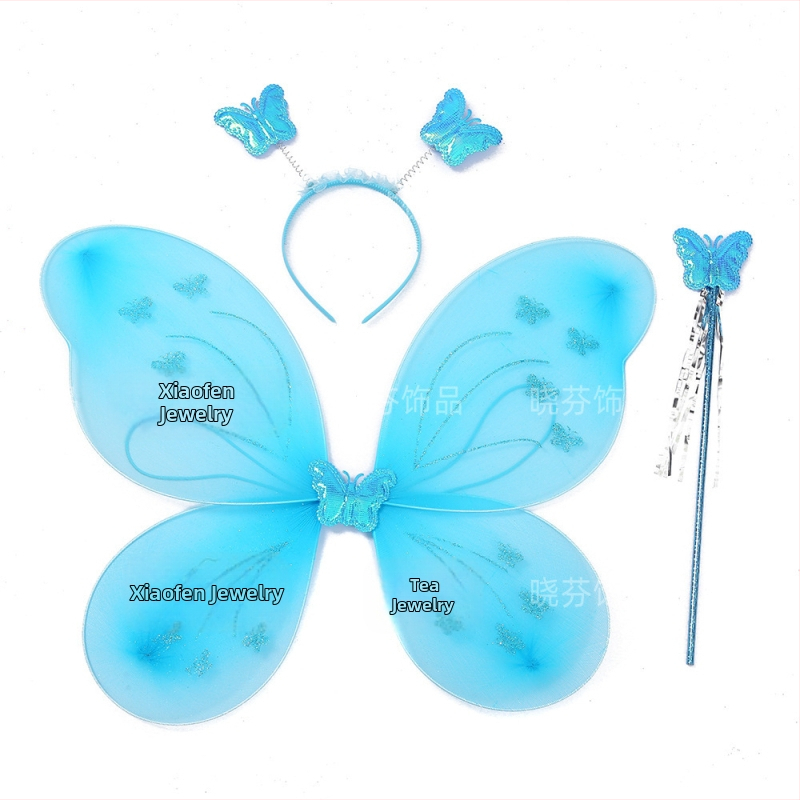 Naujas „Wings Butterfly“ vaikų nugaros dekoracija, stebuklinga lazdelė, galvos apdangalas, gėlė, fėja, žaislas, vaikams, trijų dalių rinkinys, gamyklos didmeninė prekyba