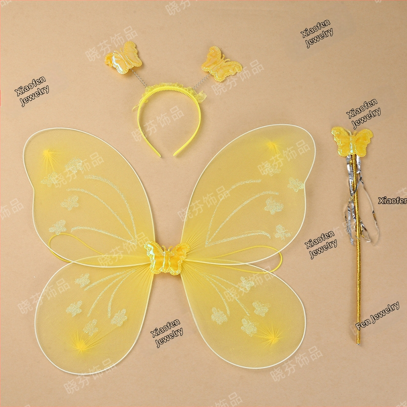 Naujas „Wings Butterfly“ vaikų nugaros dekoracija, stebuklinga lazdelė, galvos apdangalas, gėlė, fėja, žaislas, vaikams, trijų dalių rinkinys, gamyklos didmeninė prekyba