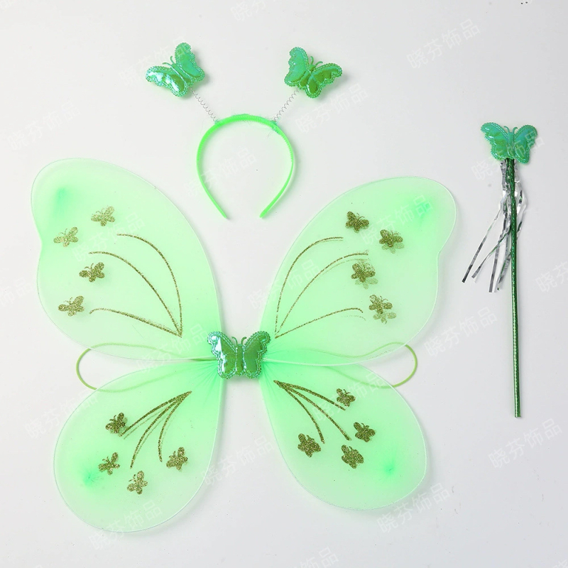 Naujas „Wings Butterfly“ vaikų nugaros dekoracija, stebuklinga lazdelė, galvos apdangalas, gėlė, fėja, žaislas, vaikams, trijų dalių rinkinys, gamyklos didmeninė prekyba
