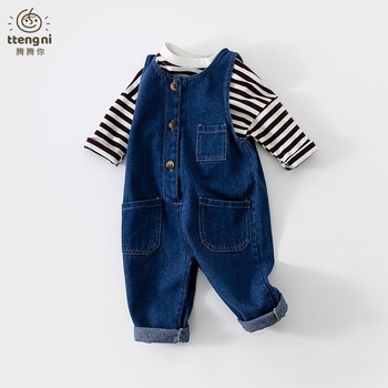 Βρεφικές τιράντες ανοιξιάτικες και φθινοπωρινές γυναικείες ολόσωμες φόρμες Treasure, παιδικά casual παντελόνια, βρεφικά ανδρικά παντελόνια Treasure, παιδικά τζιν παντελόνια για κορίτσια, φθινοπωρινά παντελόνια