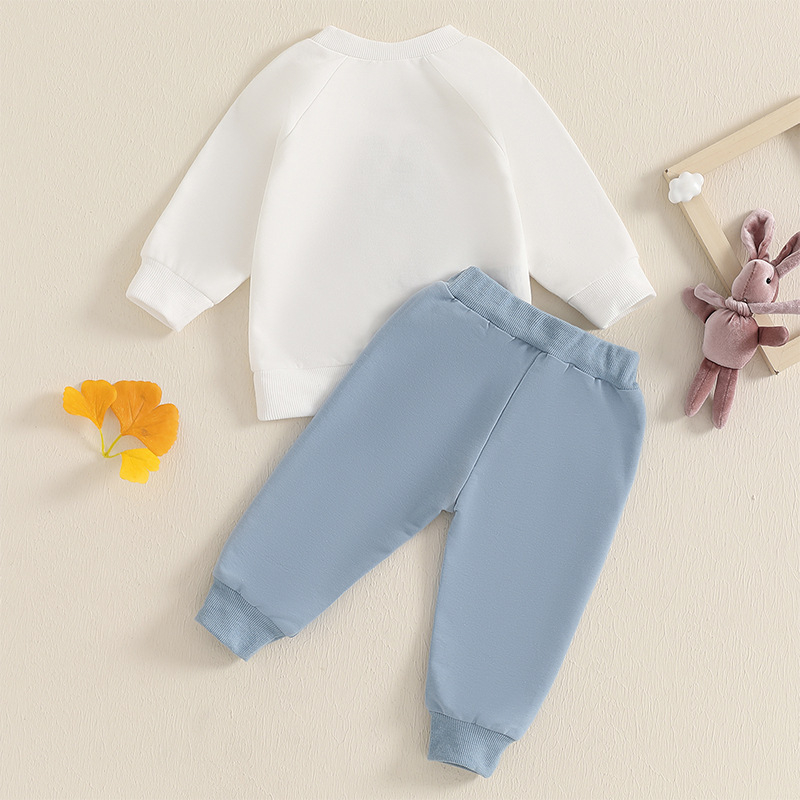 Set nou de două piese pentru copii Amazon, costum de Paște pentru bebeluși, prosop de iepure, pantaloni de trening cu mânecă lungă brodați, cu broderie